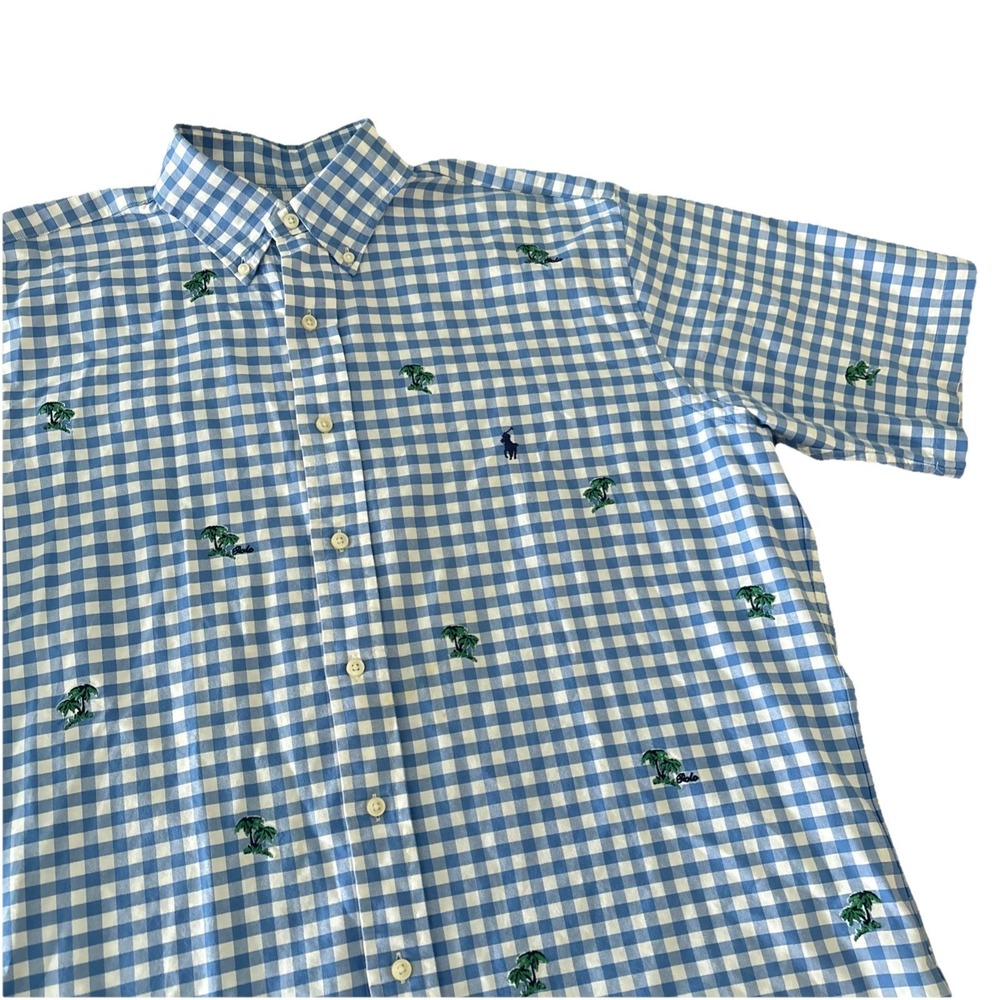 Polo Ralph Lauren Men's Sz L Tall Palm Tree Embroidered Classic Fit Shirt plaid